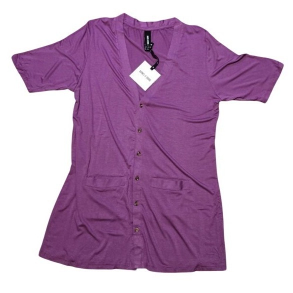 NEW Agnes & Dora Short Sleeve Cardigan With Pockets Large Purple NWT (745)